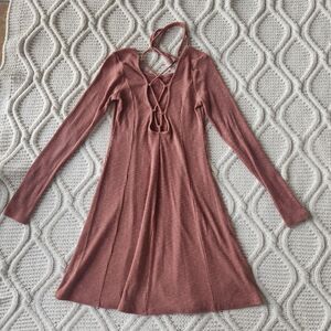 Forever 21 L/S Ribbed Mauve A Line Dress Size 8